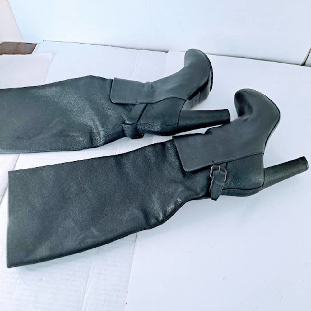 Balenciaga Womens 6 Boots Pebbled Leather Black Tall Knee Buckle Strap - Picture 16 of 16
